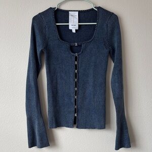 Fabrique x Rebekka Bach ribbed knit cardigan slim fit hook-and-eye closures sz 2